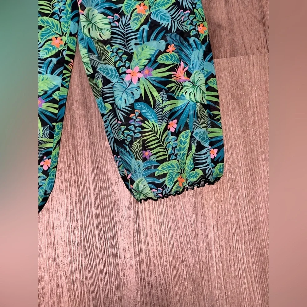 Girls Art Class Botanical Design 2 Piece Bathing Suit With Sheer Cover-up Pants
